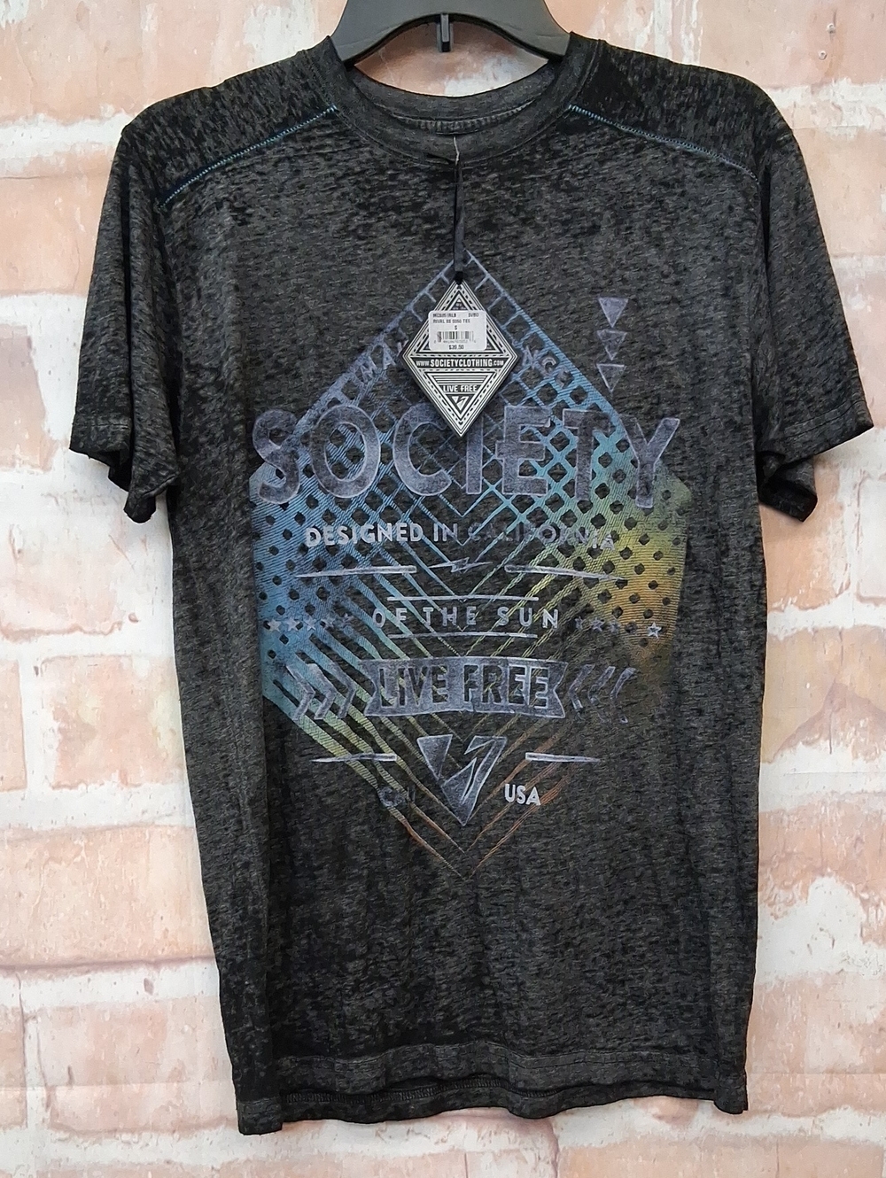 Society Black Short-Sleeve Graphic Tee with Multicolor Fade Print